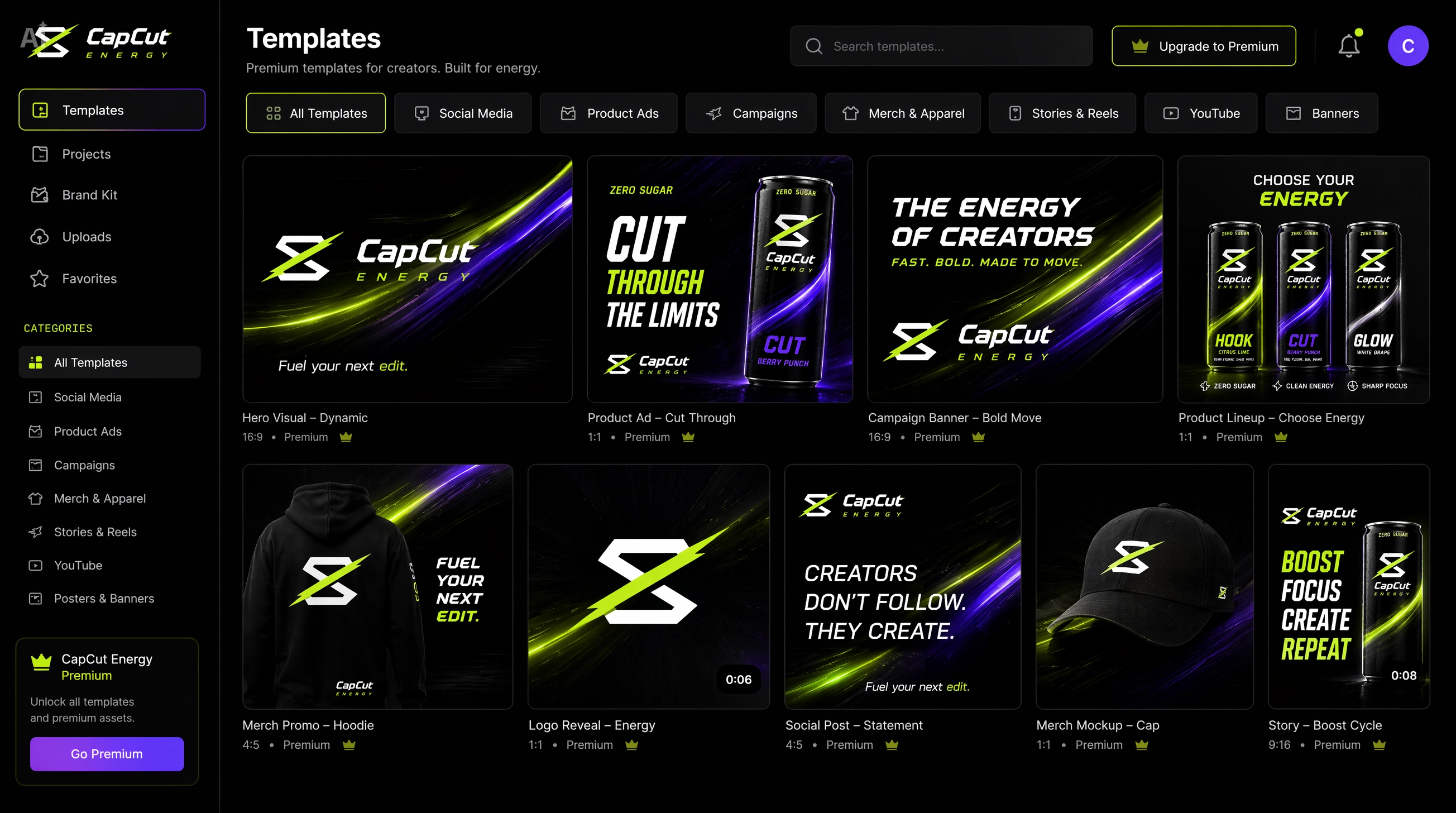 CapCut Energy unlock visual showing template access